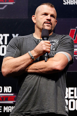 JARAGUA DO SUL, BRAZIL - MAY 17: Chuck Liddell interacts with fans during a Q&A session before the UFC on FX weigh-in on May 17, 2013 at the Arena Jaragua in Jaragua do Sul, Santa Catarina, Brazil. (Photo by Josh Hedges/Zuffa LLC/Zuffa LLC via Getty Images)