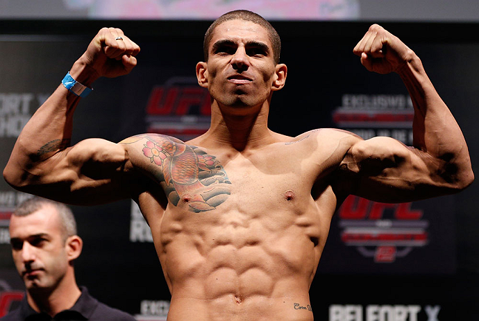 JARAGUA DO SUL, BRAZIL - MAY 17: Lucas Martins weighs in during the UFC on FX weigh-in on May 17, 2013 at the Arena Jaragua in Jaragua do Sul, Santa Catarina, Brazil. (Photo by Josh Hedges/Zuffa LLC/Zuffa LLC via Getty Images)