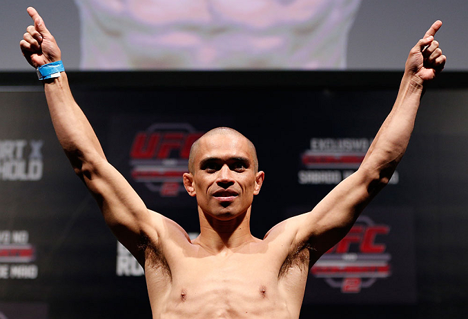 JARAGUA DO SUL, BRAZIL - MAY 17: Chris Cariaso weighs in during the UFC on FX weigh-in on May 17, 2013 at the Arena Jaragua in Jaragua do Sul, Santa Catarina, Brazil. (Photo by Josh Hedges/Zuffa LLC/Zuffa LLC via Getty Images)