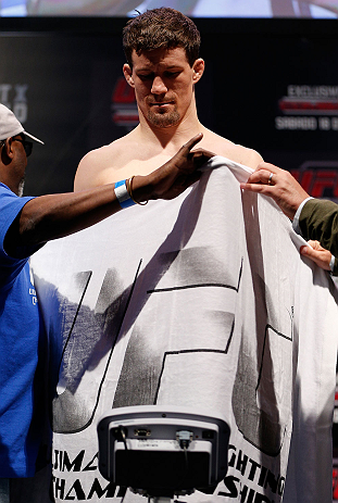 JARAGUA DO SUL, BRAZIL - MAY 17: John Cholish weighs in during the UFC on FX weigh-in on May 17, 2013 at the Arena Jaragua in Jaragua do Sul, Santa Catarina, Brazil. (Photo by Josh Hedges/Zuffa LLC/Zuffa LLC via Getty Images)