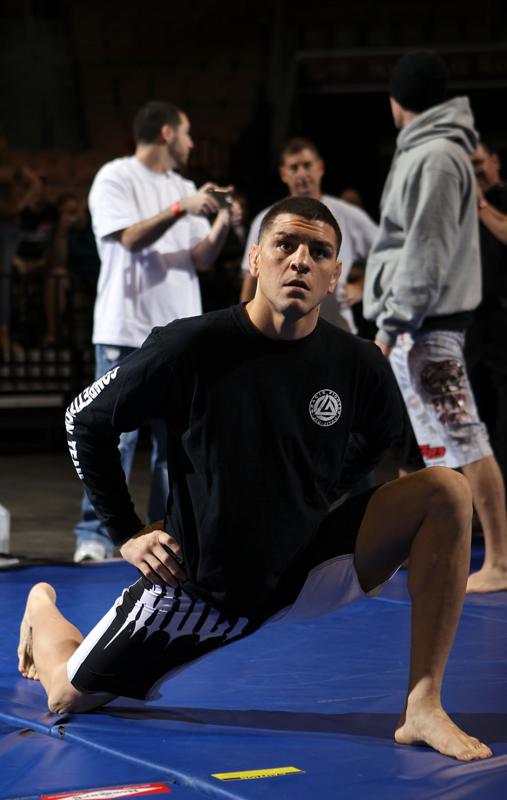 LAS VEGAS, NV - FEBRUARY 01: Nick Diaz works out for the media and fans during the UFC 143 open workouts at Mandalay Bay Events Center on February 1, 2012 in Las Vegas, United States. (Photo by Josh Hedges/Zuffa LLC/Zuffa LLC via Getty Images) *** Local Caption *** Nick Diaz