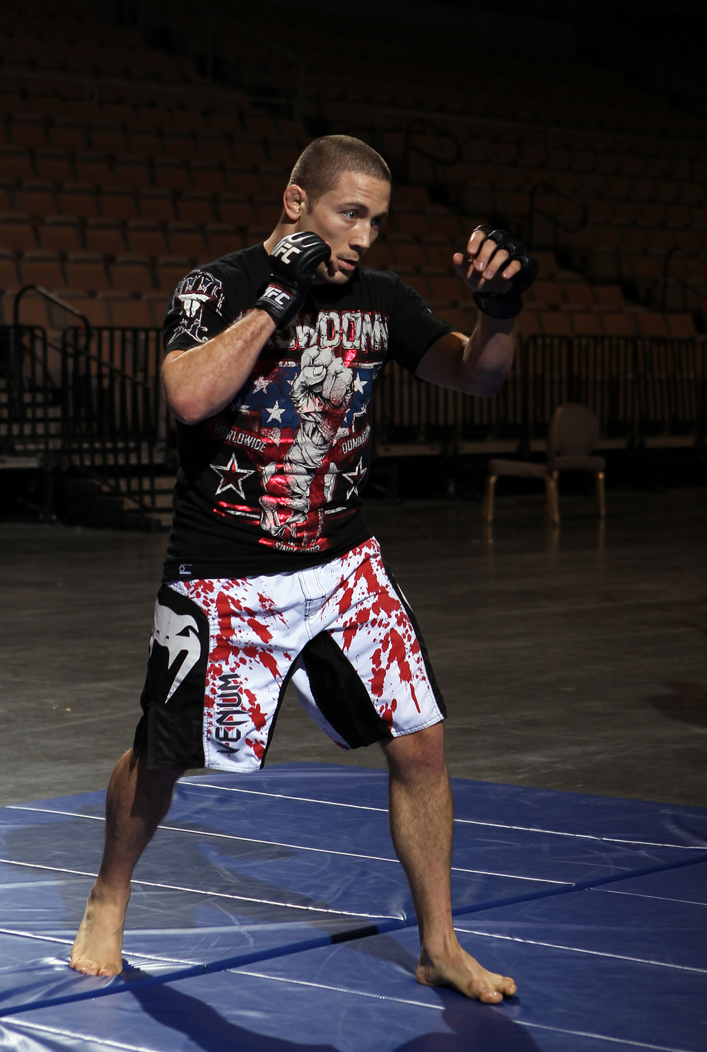 LAS VEGAS, NV - FEBRUARY 01: Mike Pierce works out for the media and fans during the UFC 143 open workouts at Mandalay Bay Events Center on February 1, 2012 in Las Vegas, United States. (Photo by Josh Hedges/Zuffa LLC/Zuffa LLC via Getty Images) *** Local Caption *** Mike Pierce
