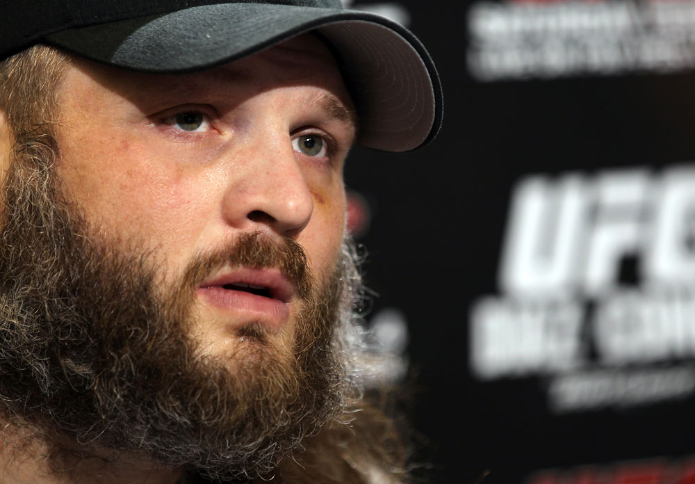 LAS VEGAS, NV - FEBRUARY 01: Roy Nelson answers questions from the media during the UFC 143 open workouts at Mandalay Bay Events Center on February 1, 2012 in Las Vegas, United States. (Photo by Josh Hedges/Zuffa LLC/Zuffa LLC via Getty Images) *** Local Caption *** Roy Nelson