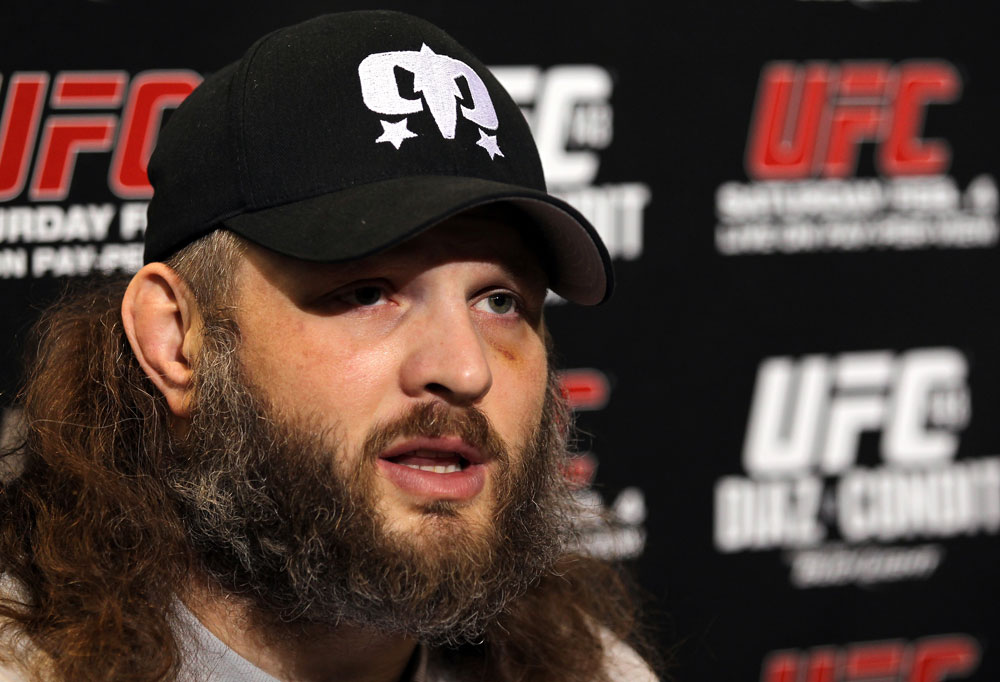 LAS VEGAS, NV - FEBRUARY 01: Roy Nelson answers questions from the media during the UFC 143 open workouts at Mandalay Bay Events Center on February 1, 2012 in Las Vegas, United States. (Photo by Josh Hedges/Zuffa LLC/Zuffa LLC via Getty Images) *** Local Caption *** Roy Nelson