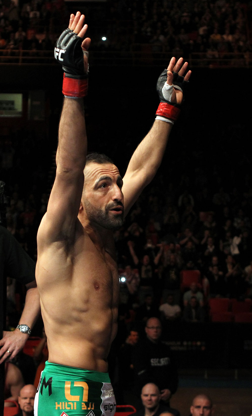 STOCKHOLM, SWEDEN - APRIL 14: Reza Madadi of Sweden prepares to enter the Octagon before his bout against Yoislandy Izquierdo at the UFC on Fuel TV event at Ericsson Globe on April 14, 2012 in Stockholm, Sweden. (Photo by Josh Hedges/Zuffa LLC/Zuffa LLC via Getty Images)