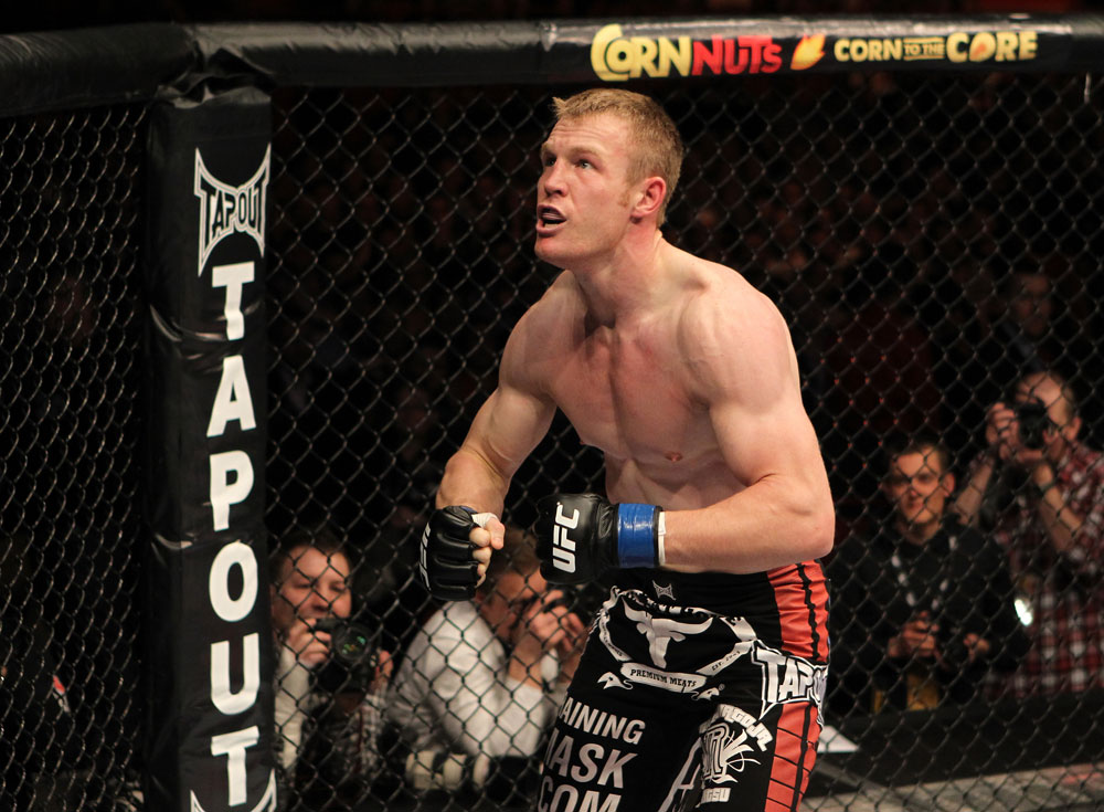STOCKHOLM, SWEDEN - APRIL 14: James Head reacts after defeating Papy Abedi in a welterweight bout at the UFC on Fuel TV event at Ericsson Globe on April 14, 2012 in Stockholm, Sweden. (Photo by Josh Hedges/Zuffa LLC/Zuffa LLC via Getty Images)