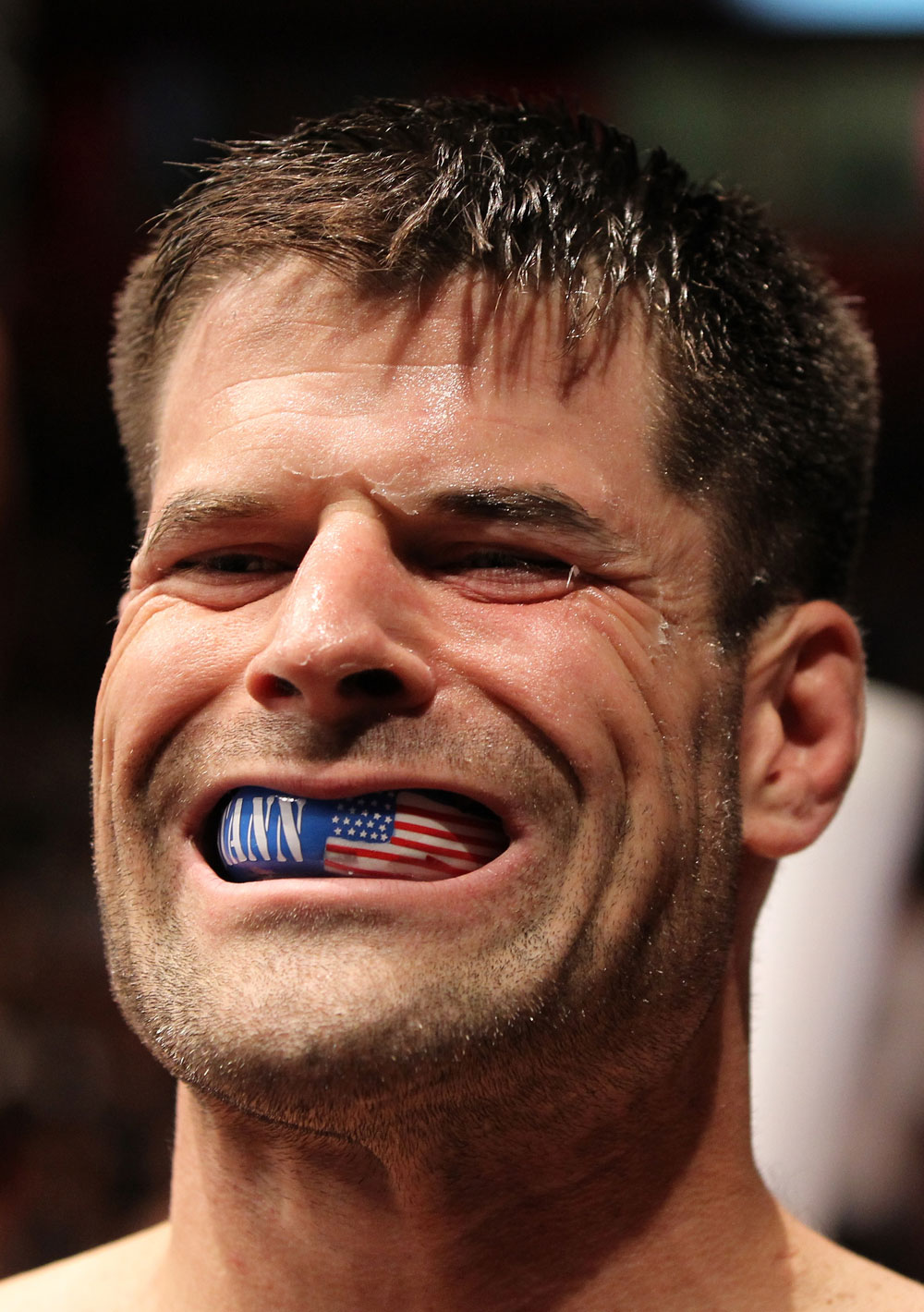 STOCKHOLM, SWEDEN - APRIL 14: Brian Stann prepares to enter the Octagon before his bout against Alessio Sakara at the UFC on Fuel TV event at Ericsson Globe on April 14, 2012 in Stockholm, Sweden. (Photo by Josh Hedges/Zuffa LLC/Zuffa LLC via Getty Images)