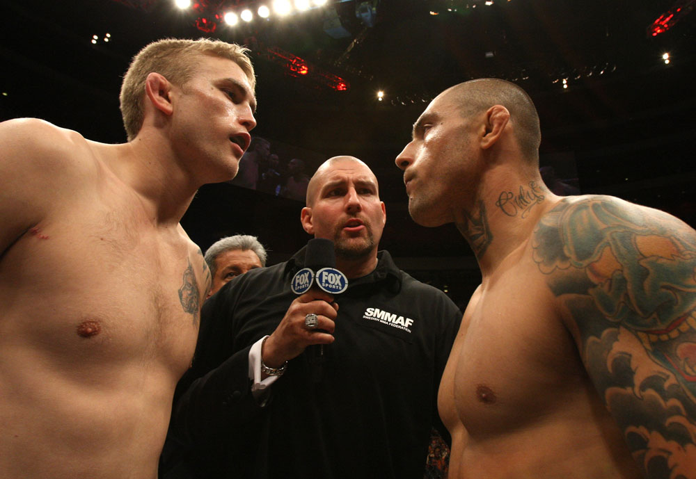 STOCKHOLM, SWEDEN - APRIL 14: Main event opponents Alexander Gustafsson (L) and Thiago Silva (R) face off before their light heavyweight bout at the UFC on Fuel TV event at Ericsson Globe on April 14, 2012 in Stockholm, Sweden. (Photo by Josh Hedges/Zuffa LLC/Zuffa LLC via Getty Images)