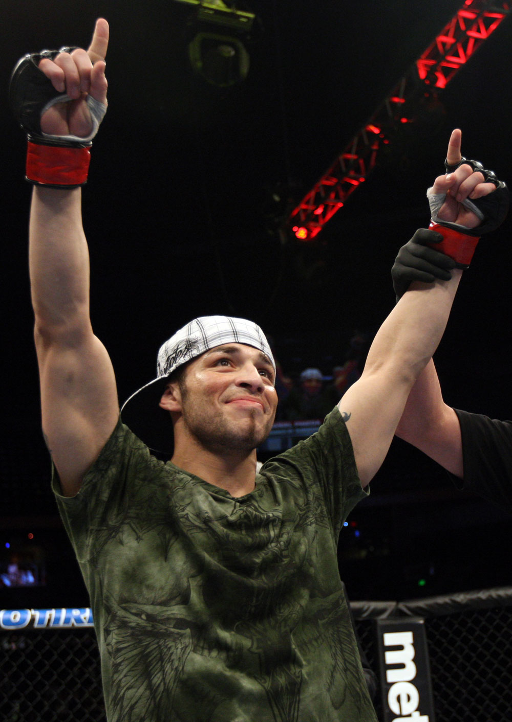 NASHVILLE, TN - JANUARY 20:  Daniel Pineda reacts after defeating Pat Schilling during the UFC on FX event at Bridgestone Arena on January 20, 2012 in Nashville, Tennessee.  (Photo by Josh Hedges/Zuffa LLC/Zuffa LLC via Getty Images)