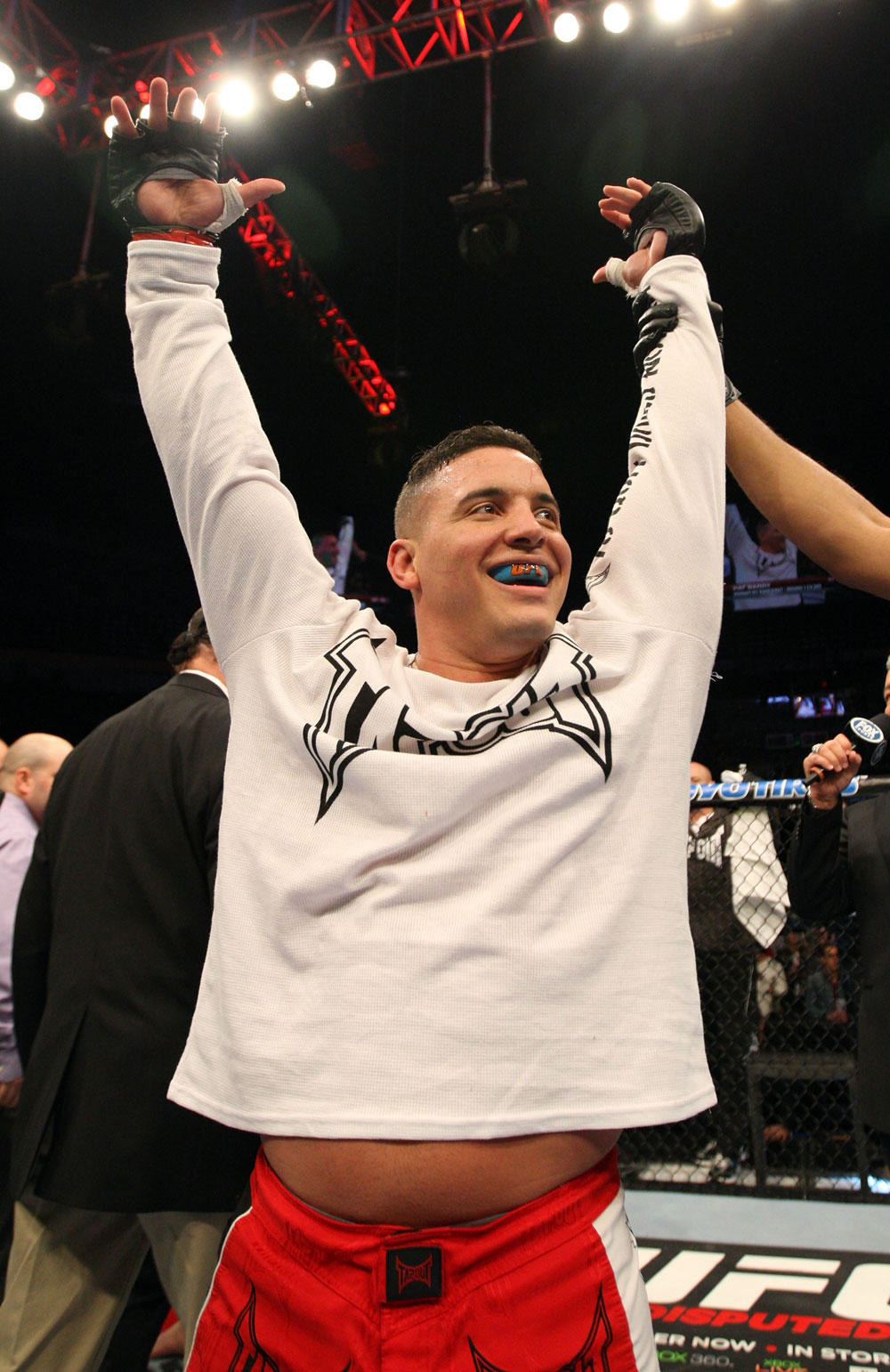NASHVILLE, TN - JANUARY 20:  Pat Barry reacts after knocking out Christian Morecraft during the UFC on FX event at Bridgestone Arena on January 20, 2012 in Nashville, Tennessee.  (Photo by Josh Hedges/Zuffa LLC/Zuffa LLC via Getty Images)