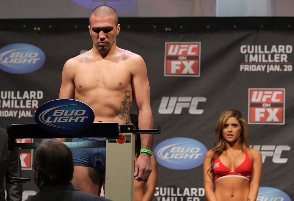 NASHVILLE, TN - JANUARY 19: Josh Neer weighs in during the UFC on FX official weigh in at Bridgestone Arena on January 19, 2012 in Nashville, Tennessee. (Photo by Josh Hedges/Zuffa LLC/Zuffa LLC via Getty Images)