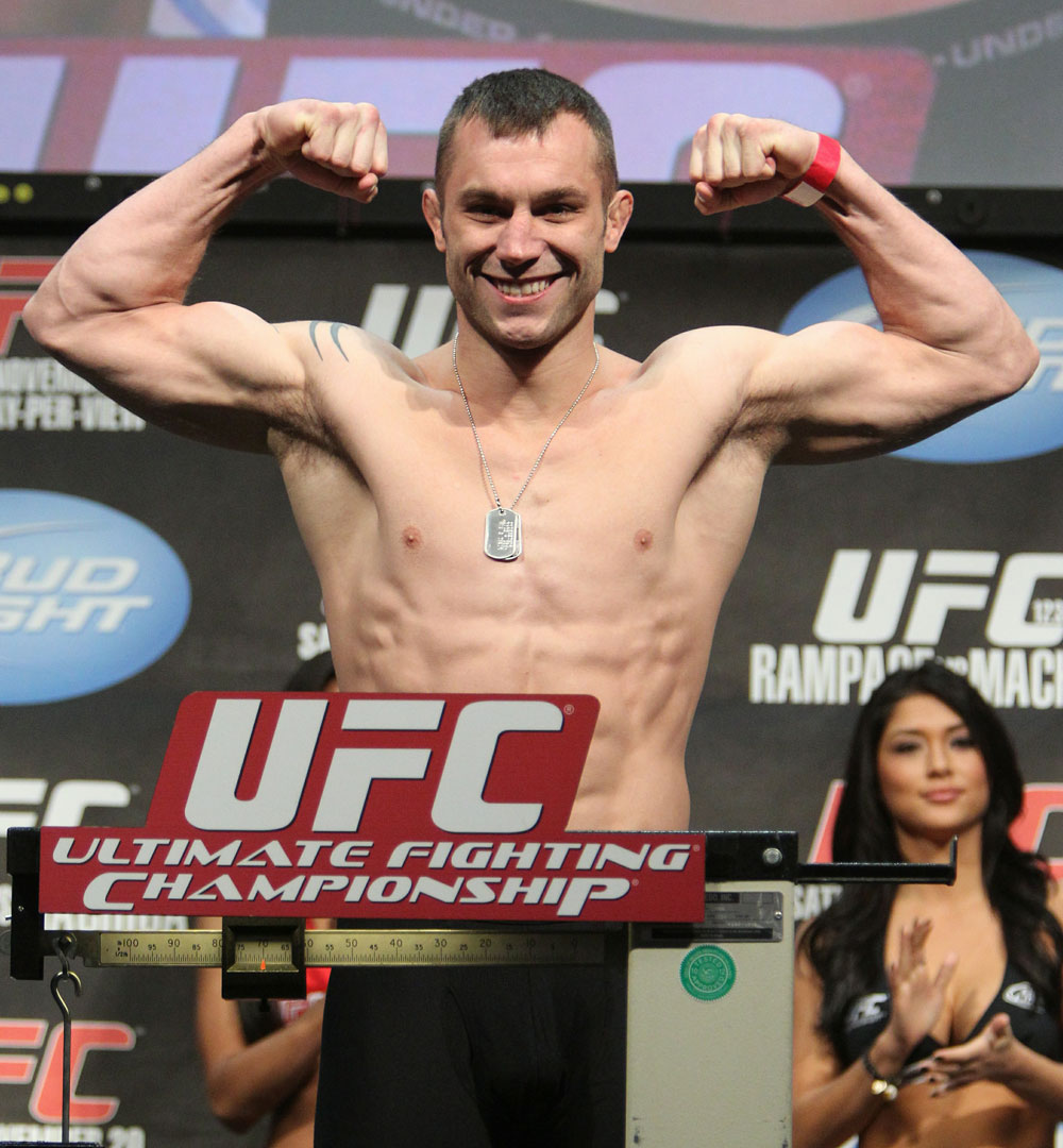 Brian Foster weighs in at 170 lbs at the UFC 123 weigh-in at the Palace of Auburn Hills on November 19, 2010 in Auburn Hills, Michigan. (Photo by Josh Hedges/Zuffa LLC/Zuffa LLC via Getty Images)