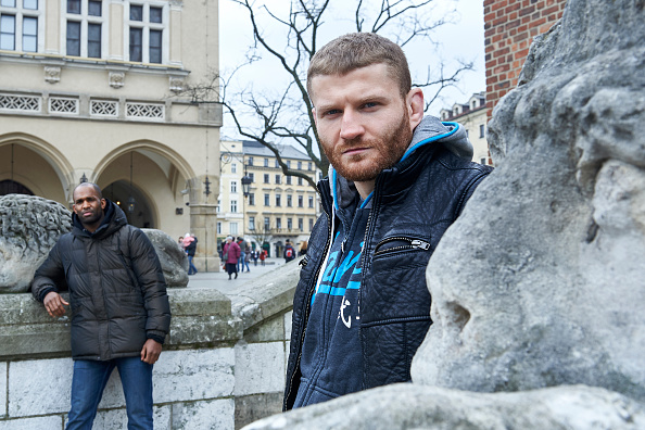 KRAKOW, POLAND - FEBRUARY 24: (L) Jimi Poster Boy Manuwa from USA and (R) Jan Blachowicz from Poland pose for a portrait during a UFC photo session on February 24, 2015 in Krakow, Poland.(Photo by Adam Nurkiewicz/Zuffa LLC/Zuffa LLC via Getty Images)