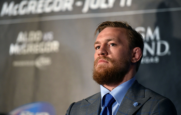 UFC Featherweight Contender Conor McGregor looks on during the UFC 189 World Championship Press Tour on March 30, 2015 in London, England. (Photo by Tom Dulat/Zuffa LLC via Getty Images)