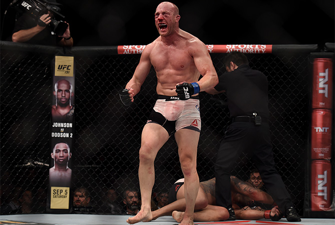Patrick Cummins of the United States celebrates victory over Rafael Cavalcante of Brazil States in their light heavyweight bout during the UFC 190 Rousey v Correia at HSBC Arena on August 1, 2015 in Rio de Janeiro, Brazil. (Photo by Buda Mendes)