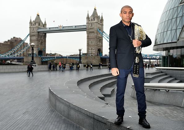 UFC Featherweight Champion Jose Aldo poses for photographs during the UFC 189 World Championship Press Tour on March 30, 2015 in London, England. (Photo by Tom Dulat/Zuffa LLC via Getty Images)
