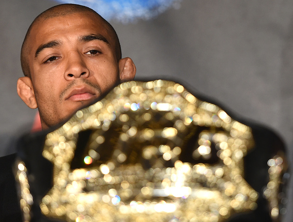 UFC Featherweight Champion Jose Aldo looks on during the UFC 189 World Championship Press Tour on March 30, 2015 in London, England. (Photo by Tom Dulat/Zuffa LLC via Getty Images)