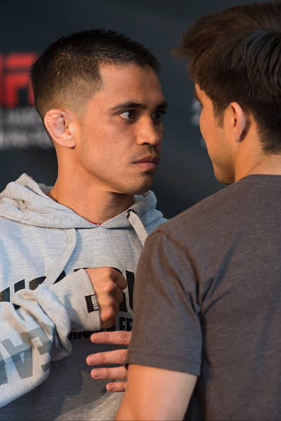 Cariaso (left) during UFC 185 Media Day staredown