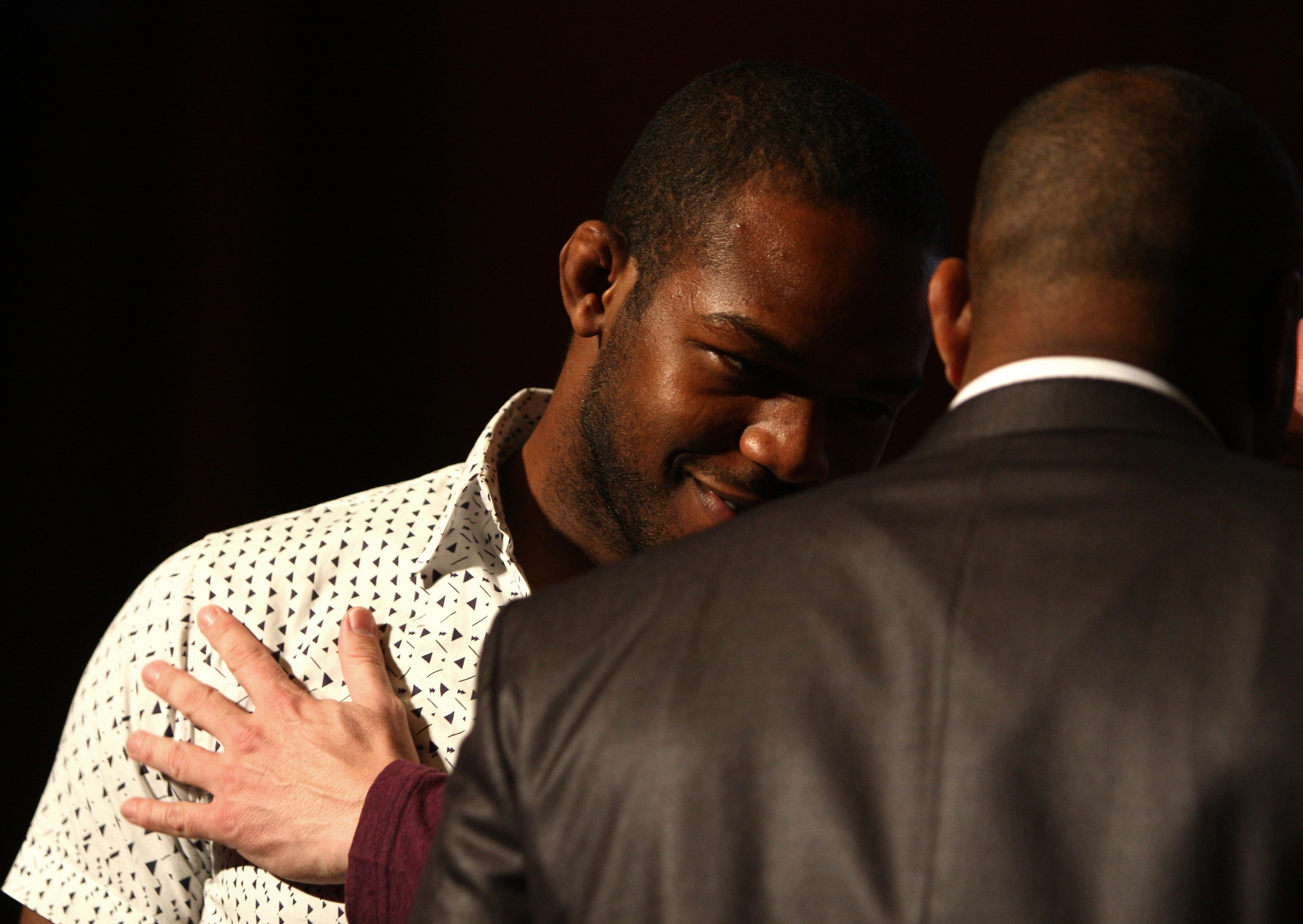 Jones (left) and Cormier during Time is Now staredown