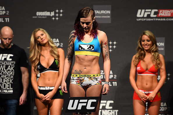 KRAKOW, POLAND - APRIL 10: Joanne Calderwood of Scotland weighs in during the UFC Fight Night weigh-in at the Tauron Arena on April 10, 2015 in Krakow, Poland. (Photo by Jeff Bottari/Zuffa LLC/Zuffa LLC via Getty Images)