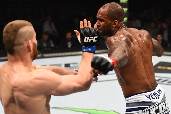 KRAKOW, POLAND - APRIL 11: (R-L) Jimi Manuwa of England punches Jan Blachowicz of Poland in their light heavyweight fight during the UFC Fight Night event at the Tauron Arena on April 11, 2015 in Krakow, Poland. (Photo by Jeff Bottari/Zuffa LLC/Zuffa LLC via Getty Images)