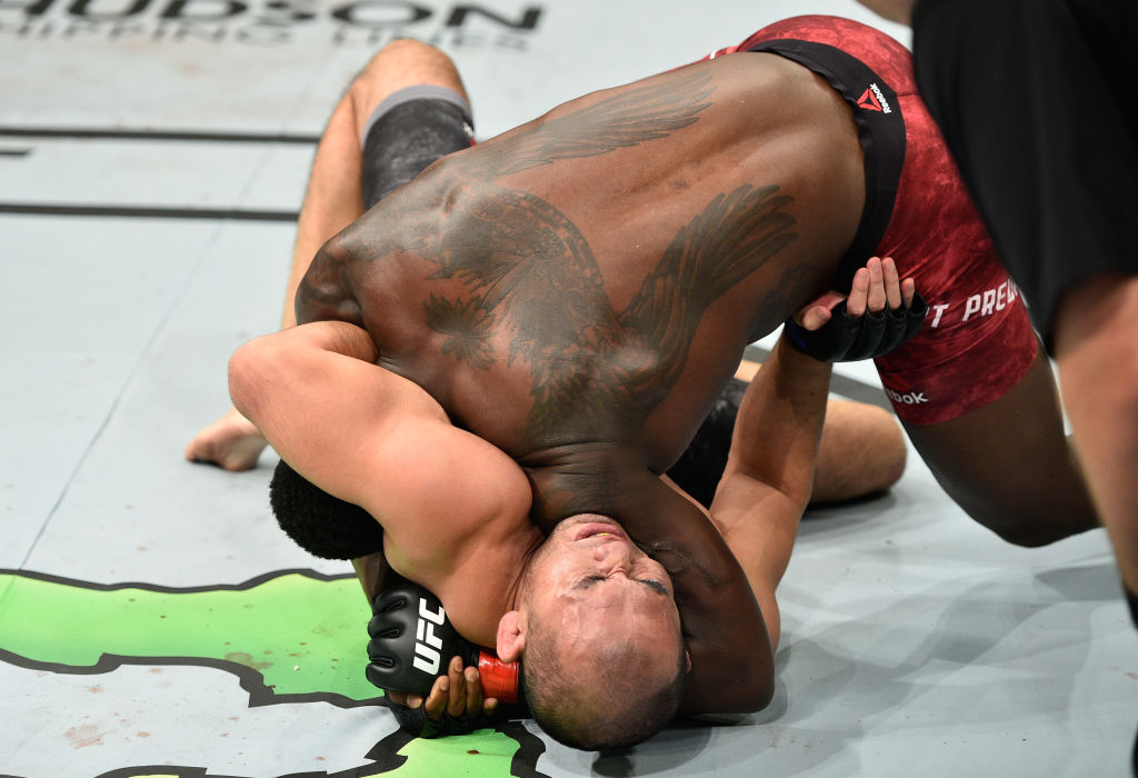 Ovince Saint Preux attempts to submit Yushin Okami during the UFC Fight Night event inside the Saitama Super Arena on September 22, 2017 in Saitama, Japan. (Photo by Jeff Bottari/Zuffa LLC)