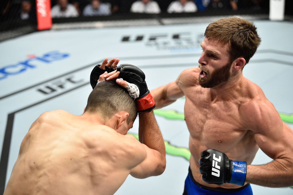 Rinaldi punches Alvaro Herrera during the UFC Fight Night event on August 5, 2017 in Mexico City, Mexico. (Photo by Jeff Bottari/Zuffa LLC)
